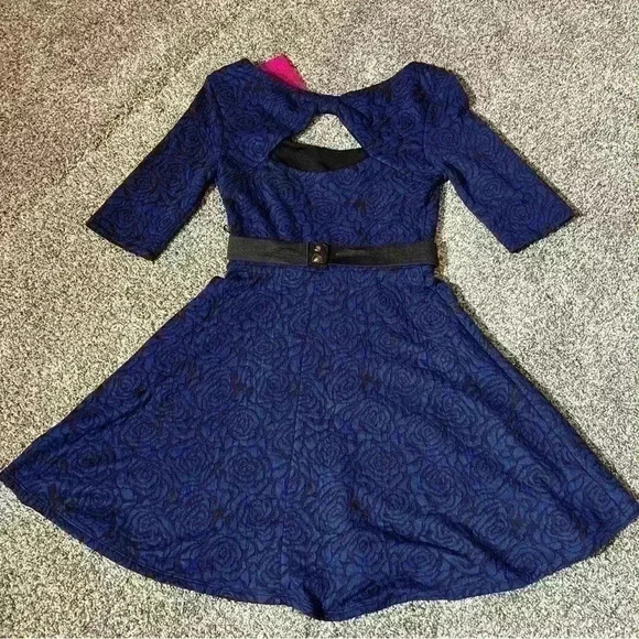 Candie's Juniors Double Knit Rose black and blue Skater Dress size Small - Picture 10 of 11